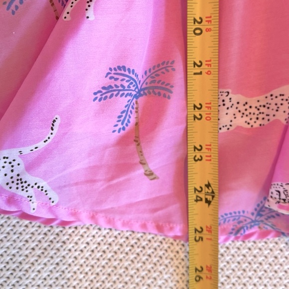 J. MARIE Remi Ruched Smocked Pink & Purple Leopard Palm Tree Ruffle Top Blouse - Picture 15 of 15